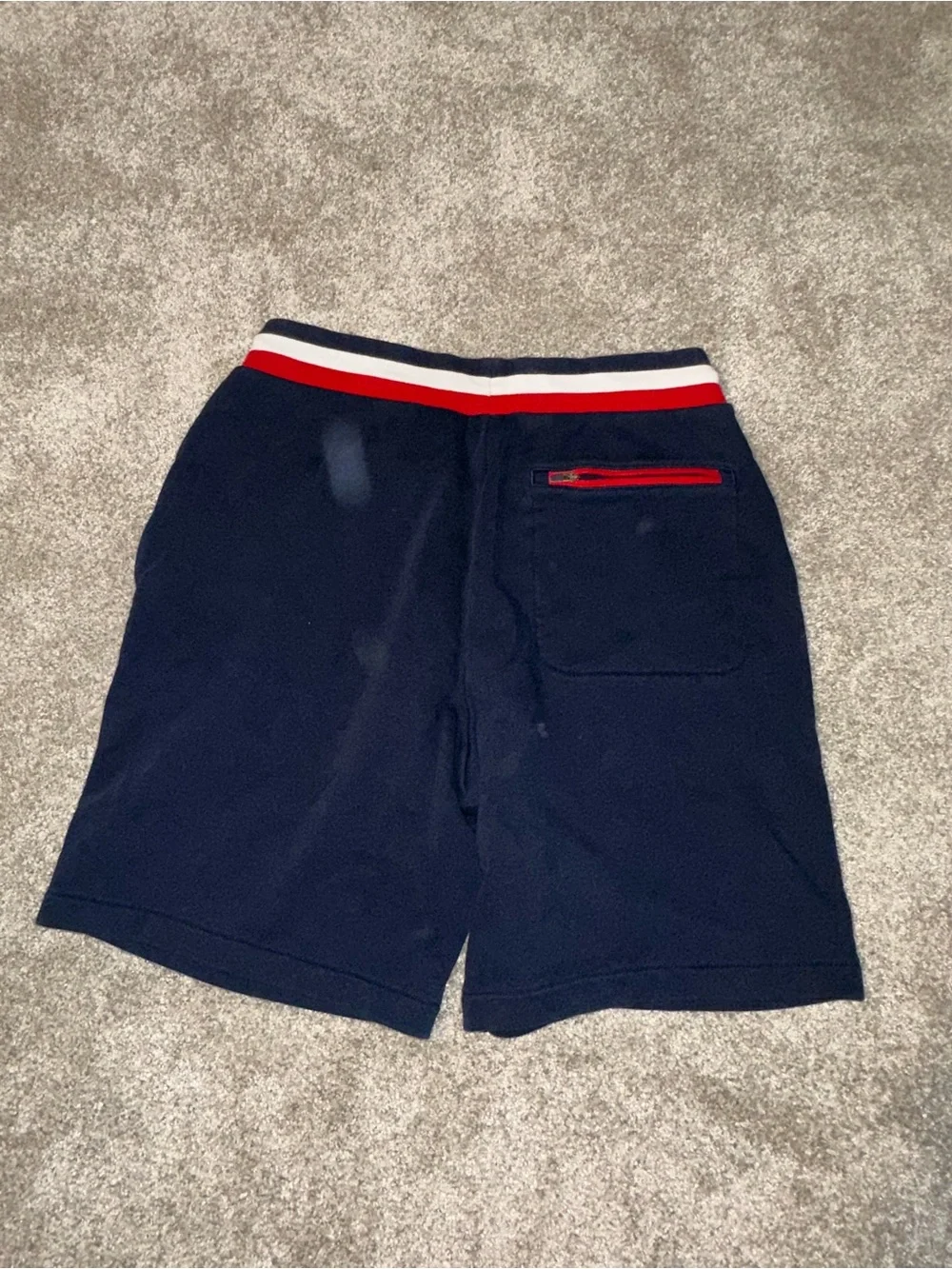Lacoste Navy Athletic Shorts with Red & White Waistband